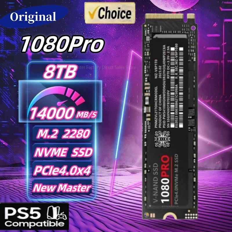 

New 1080PRO 8TB 4TB 2TB 1TB SSD Internal Solid State Disk M2 2280 PCIe Gen 4.0 X 4 NVMe for PlayStation 5/PS5/Laptop
