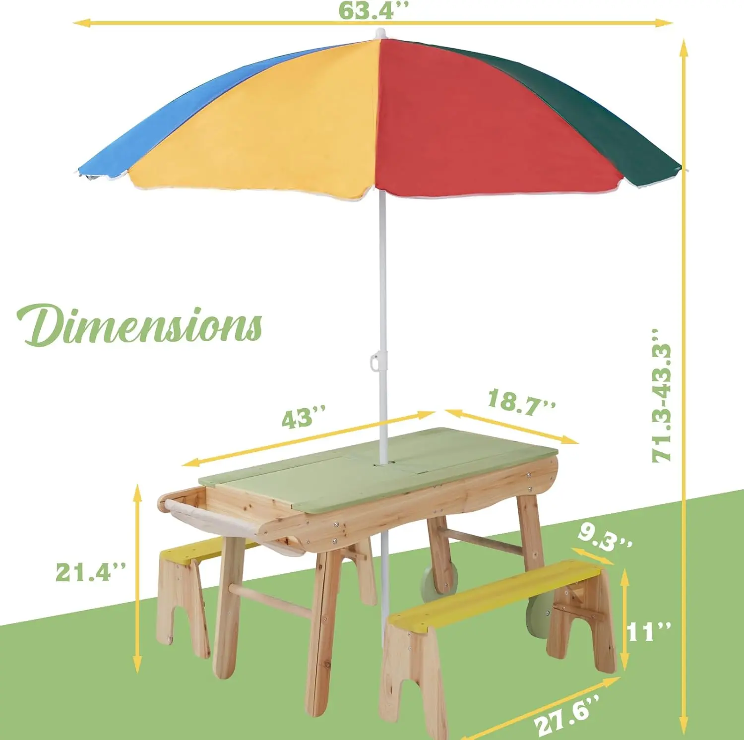 3 In 1 Kids Picnic Table, Indoor Outdoor Sand And Water Activity Table ForToddler Boys Girls 3