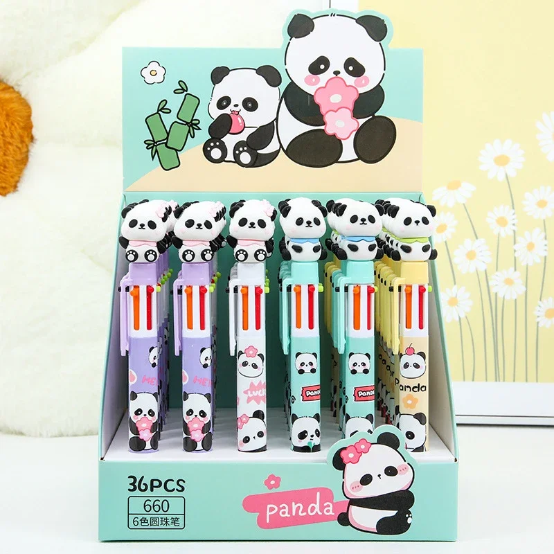 

Cute Panda 6 Colors Ballpoint Pen Kawaii Stationery Creative Multi-color Press Pen Colored Ink Gel Pen Writing School Supplies
