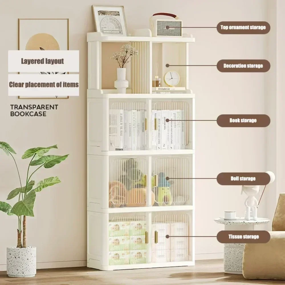 Transparent Bookcase Dustproof Storage Cabinets Floor Standing Large Capacity Display Bookshelf Living Room closets Organizer