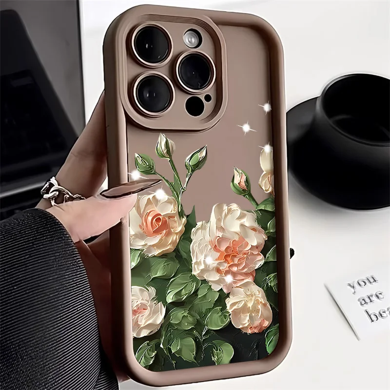 Elegant Rose Flower Candy Color Soft Silicone Phone Case Cover