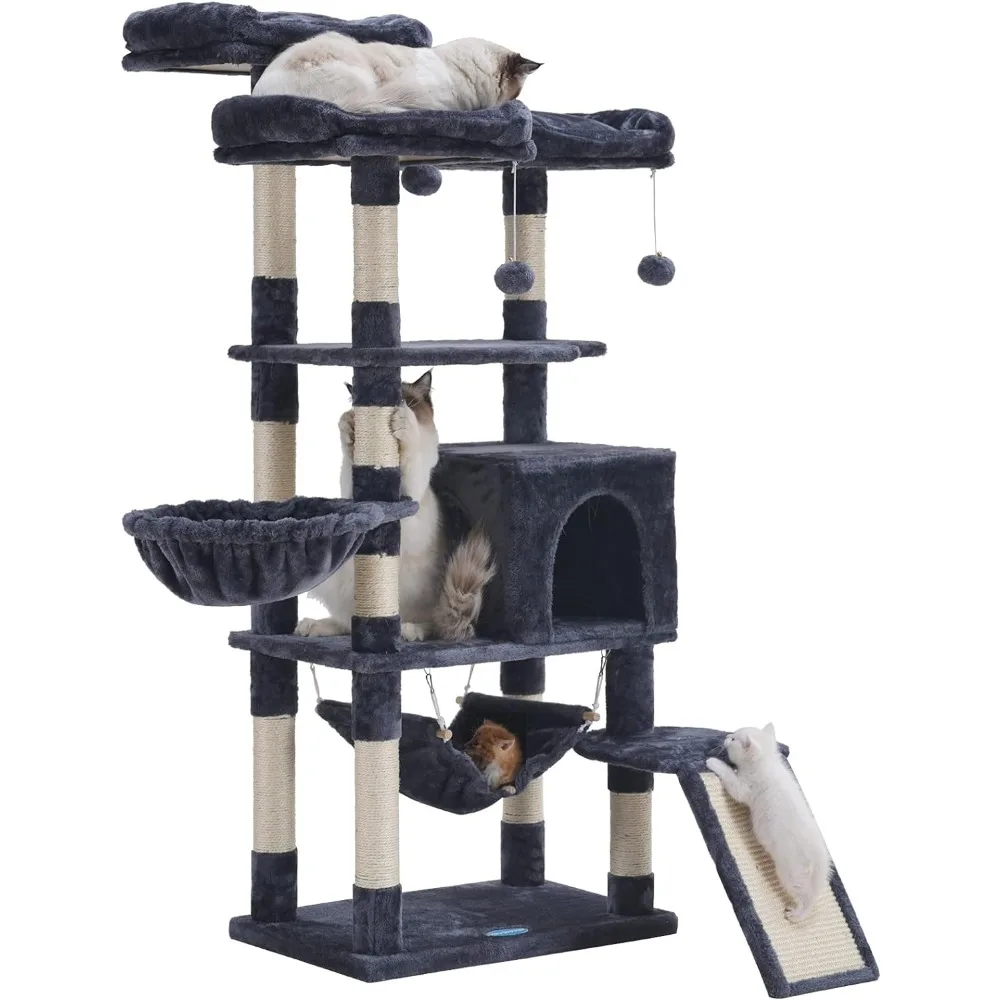 

Multi-Level Cat Tree, Large Cat Tower with Bigger Hammock, 3 Cozy Perches, Scratching Posts, Stable for Kitten/Gig Cat