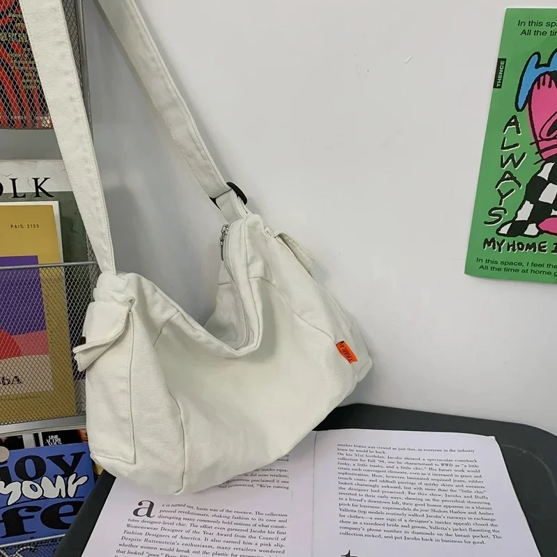 

Japanese Canvas Bag Women's INS Literary Style Casual Large Capacity Crossbody Lazy Solid Color Shoulder