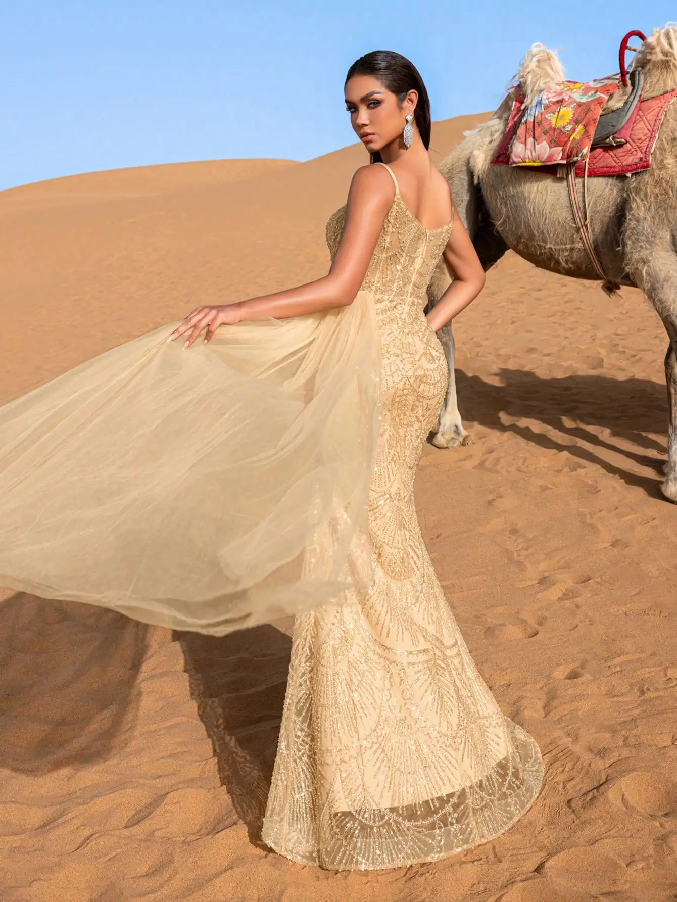 فاخر شير تول تراكب مطرز زلة فساتين الحفلات الرسمية...