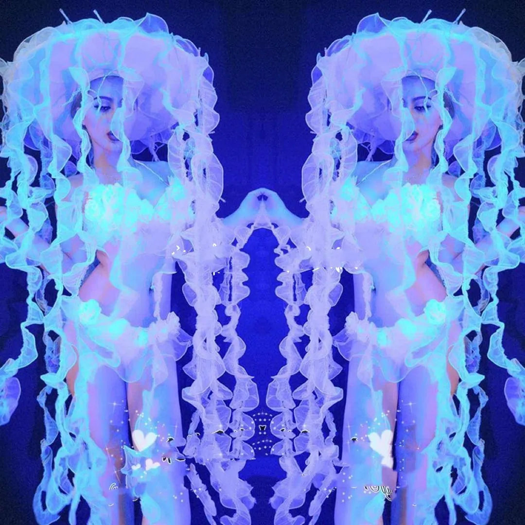 

Новый головной убор Bar ds в виде медузы, светящийся головной убор со светодиодной подсветкой, танцевальная команда gogo, выступление на сцене