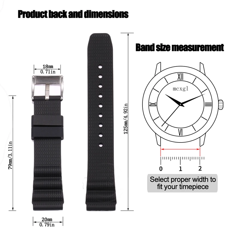 Men's Soft Silicone Sport Watch Band - Waterproof Rubber Strap with Steel Loop Bracelet