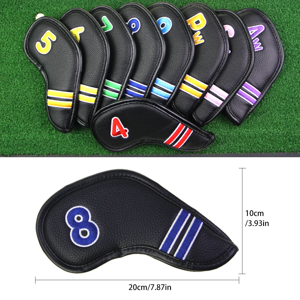 9Pcs Golf Head Covers for Iron Covers PU Leather (4 5 6 7 8 9 Pw Aw Sw ) Colorful Number Embroideried Waterproof Fit All Brands 6