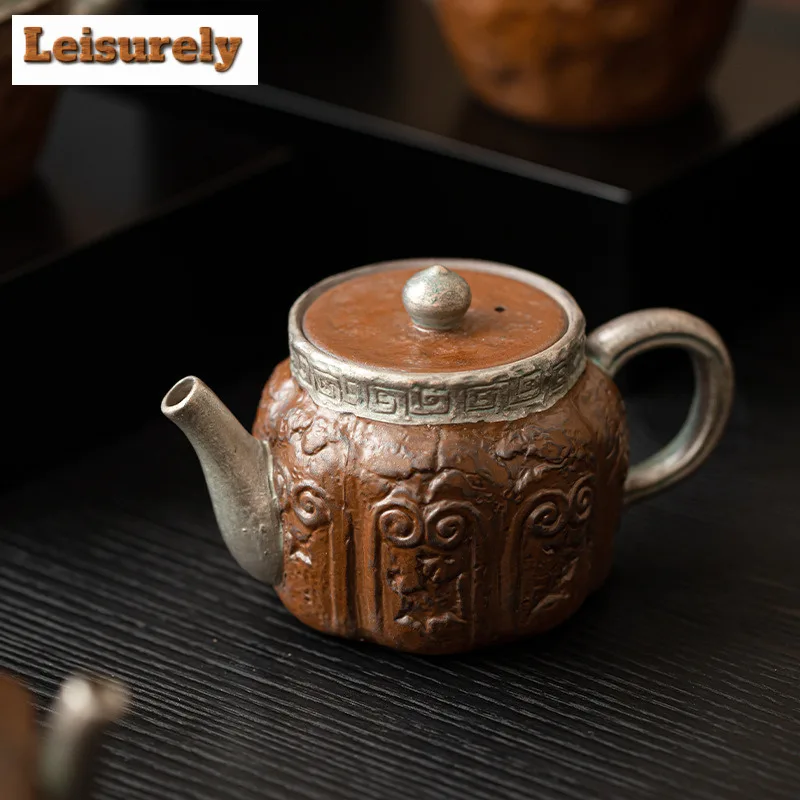 Antique Gilded Silver Lotus Ceramic Teapot Japanese Tea Infuser Pot Tea Maker Kettle with Ball Hole Cafes Accessories Ornaments