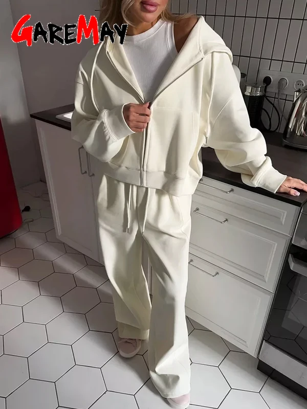 Autumn Women's Tracksuit with Zipper and Trousers Gary Casual Two Piece Set Women Casual Yellow  Pant Sports Suit with A Hood