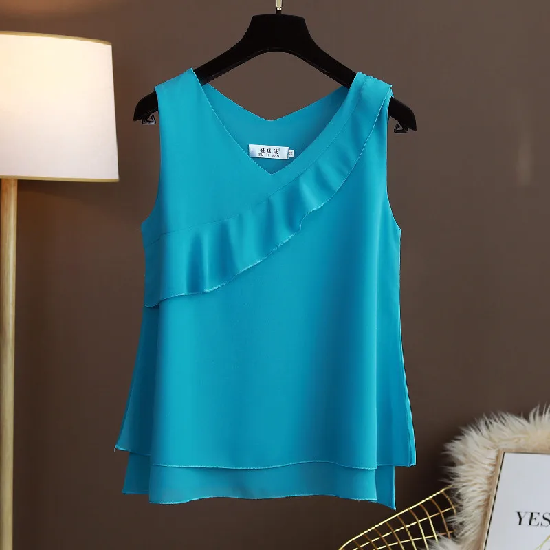 sleeveless pale blue chiffon top