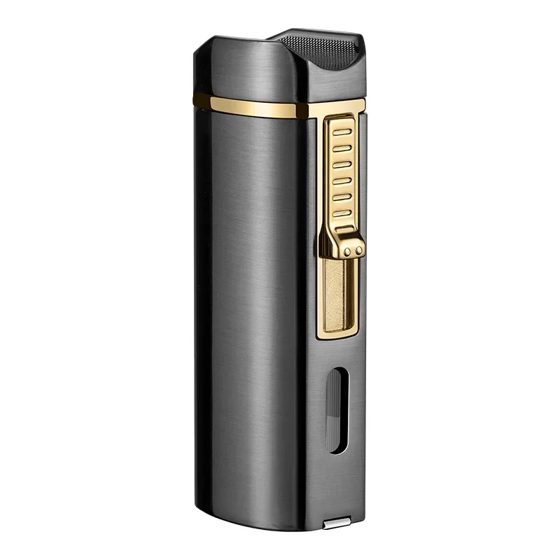 New Luxury Cigar Lighter Torch Metal Straight Jet Butane Lighter Smoking Accessories Cool Cigar Punch Men's Gifts 6