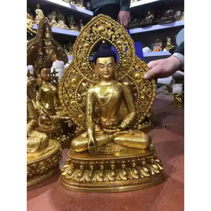 

45cm Tibet craft pure copper gilt Amitabha Buddha statue high Taiwan Seiko Sakyamuni Buddha bronze statue ornaments