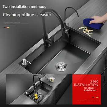 อ่างล้างจานสแตนเลสขนาดใหญ่ช่องเดียว Undermount อ่างล้างจานเดี่ยวในครัวเรือนอ่างล้างหน้าอ่างล้างจานมัลติฟังก์ชั่น 2