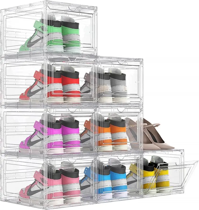 

Большие прозрачные штабелируемые коробки для хранения обуви Kjfeoiye, 8 шт. в упаковке, Размер 14, утолщенные, жесткие, для шкафа