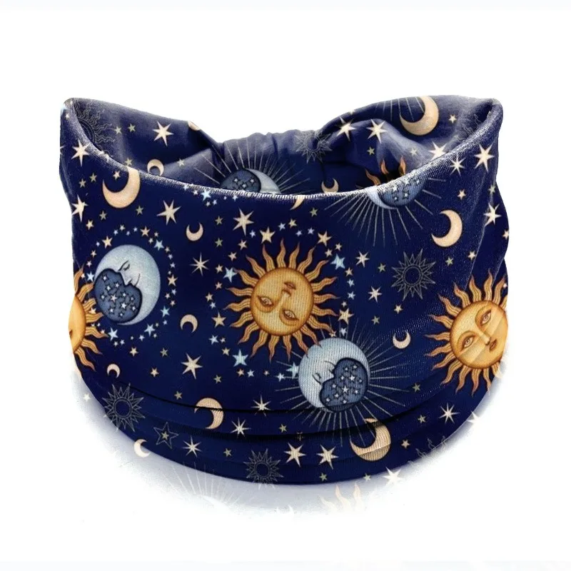 Boho Cotton Wide Headband For Women Starry Sky Moon Print Turban Headwrap Knot Hairband Bandana Girls Hair Accessories