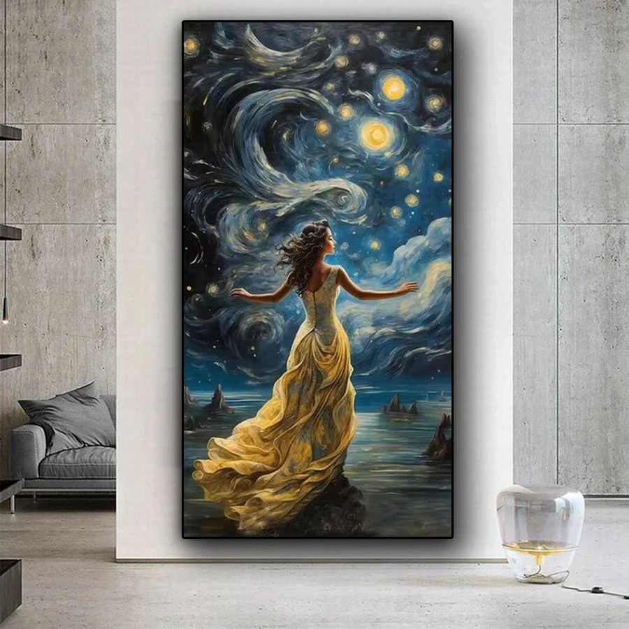 Diy Diamond Painting Kits Large Size Starry Sky Landscape Beautiful Woman Full Rhinestone Drill Mosaic Embroidery Picture