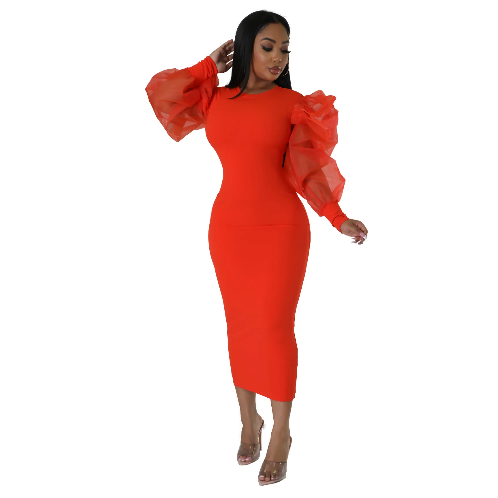 

African Clothes Elegant African Dresses for Women Spring Summer African Women Long Sleeve Polyester Black Green Pink Long Dress