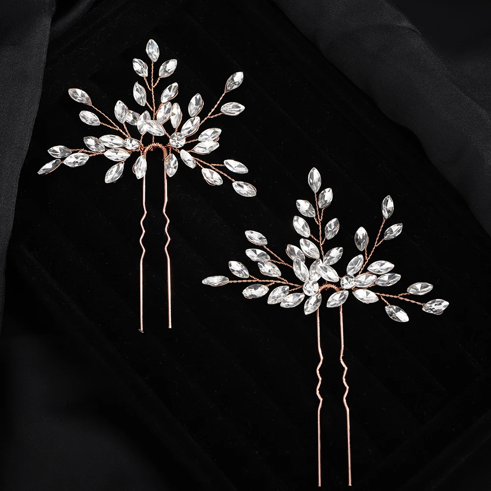 2PCS Rhinestone Women Bridal Hairpins Fashion Handmade Party Wedding Hair Accessories Jewelry Bridesmaid Bride Headpiece Tiaras