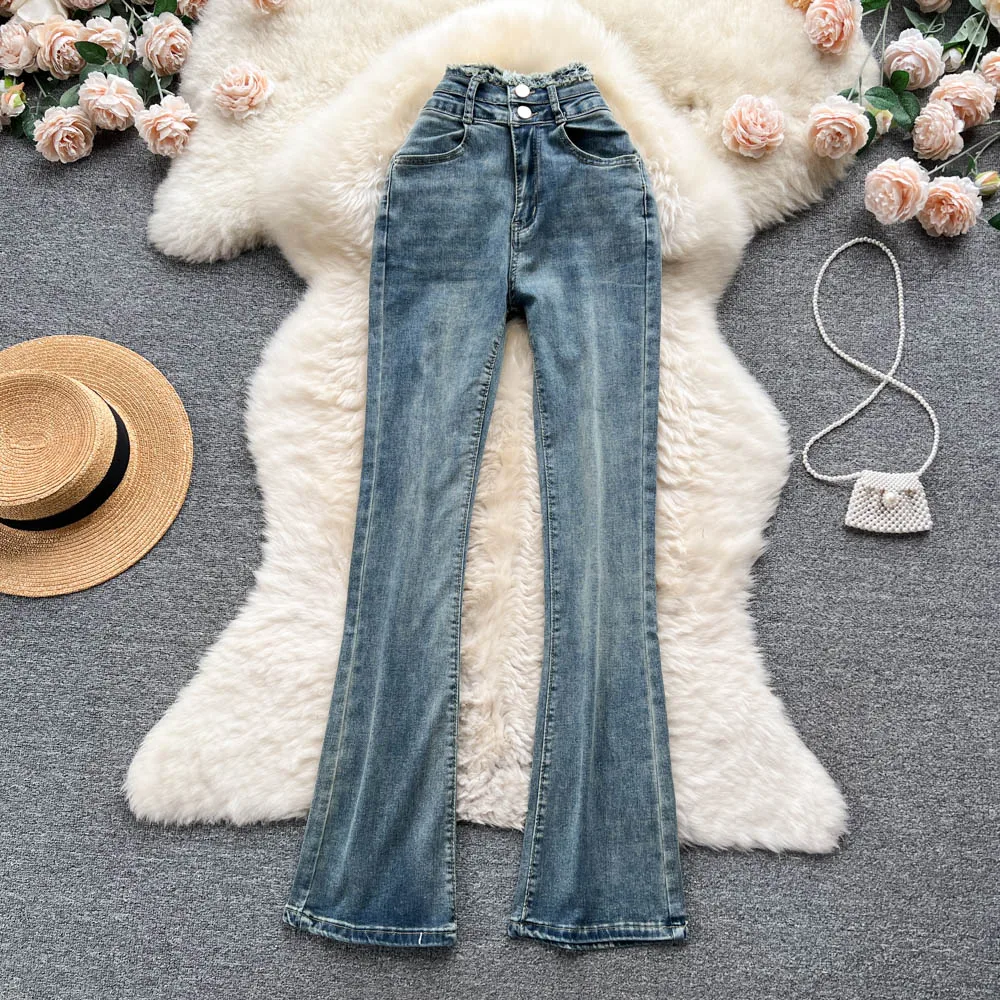 

Summer Rugged Micro Ragged Denim Pants Vintage Stretch Slim Fit High Waist Slim Fit Versatile Floor Dragging Pants