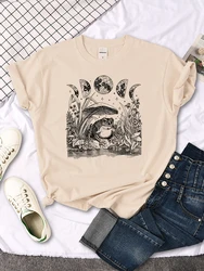 Cute Cottagecore Aesthetic Frog Mushroom Moon Witchy T Shirt Women Street Tshirts O-Neck Casual Short Sleeve Hip Hop Tee Clothes
