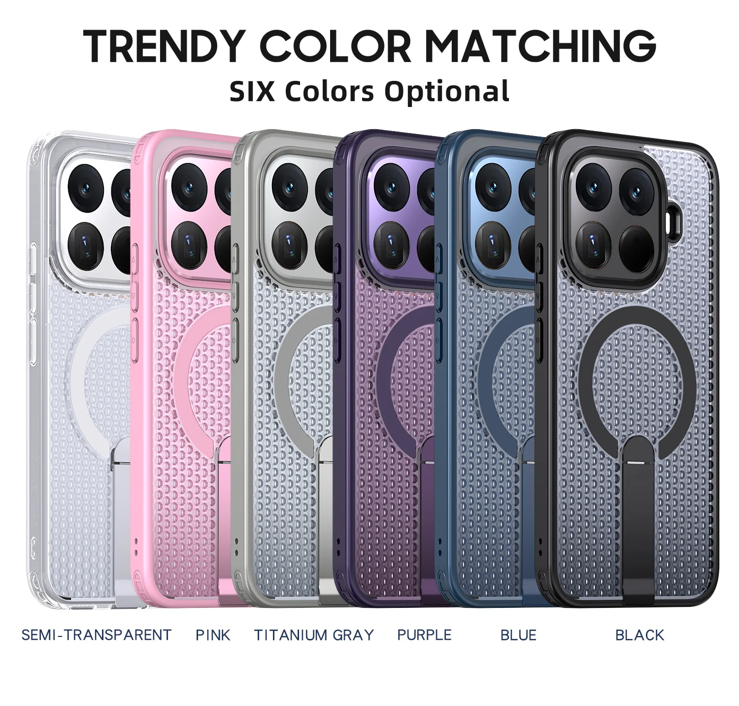 Magnetic Armor Cooling Phone Case with Metal Kickstand and Acrylic Back
