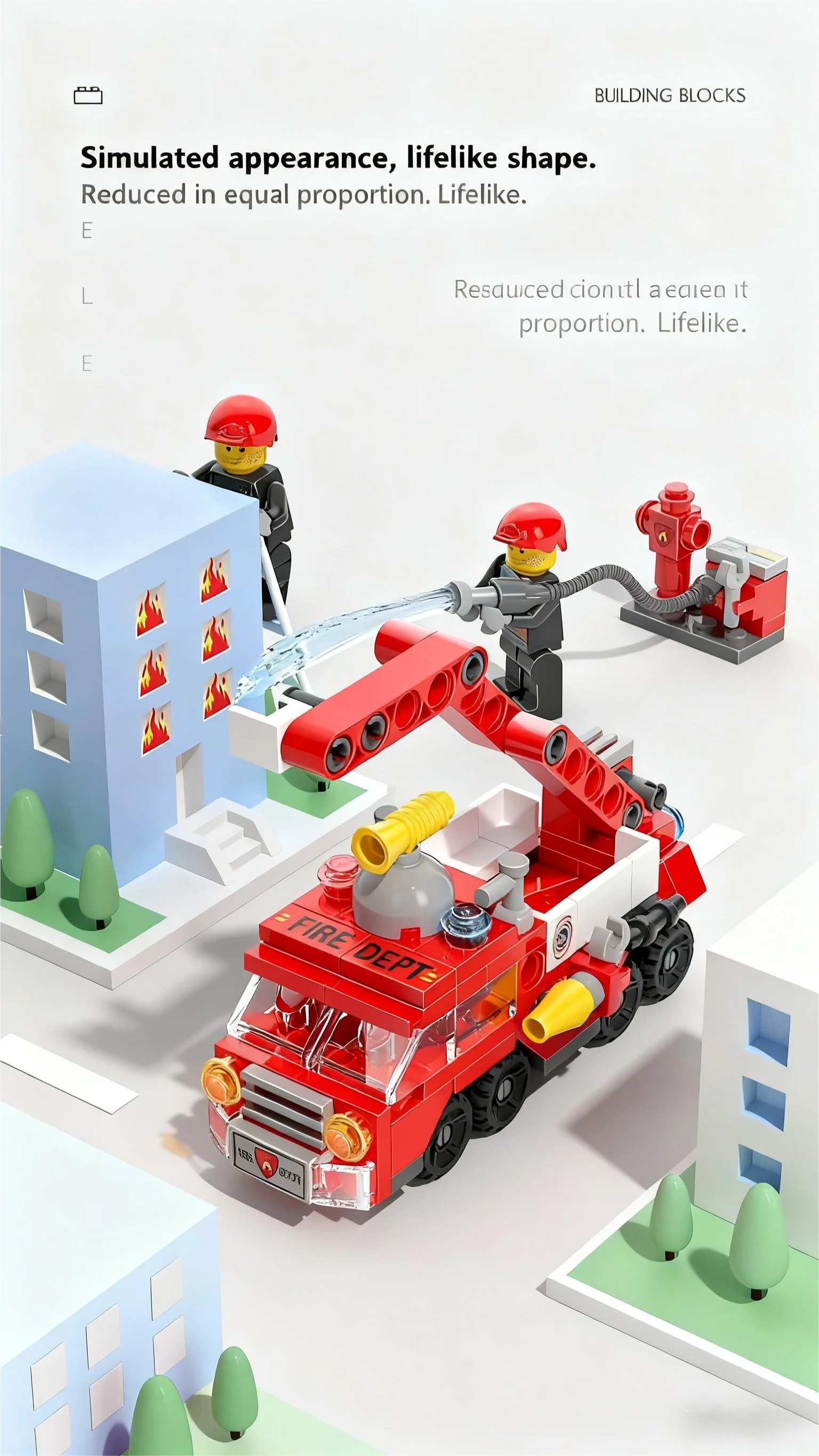 6 in 1 Mega City Building Set - Police Car, Fire Truck, Crane, Tank, Helicopter