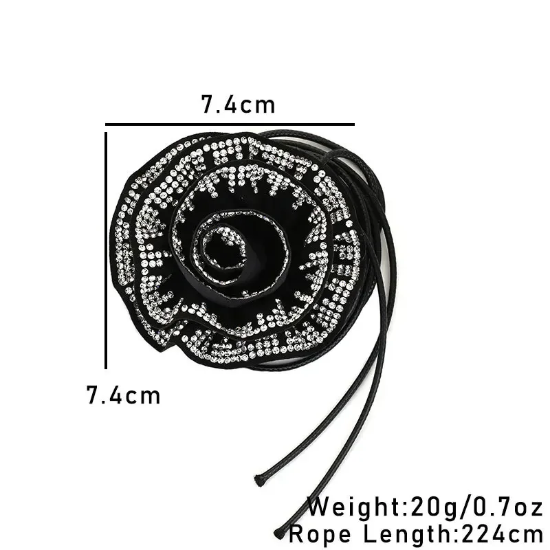 Rose Flower Women's Necklace with Rhinestone Leather Adjustable Strap Banquet Wedding Clavicle Chain For Woman Fashion Jewelry