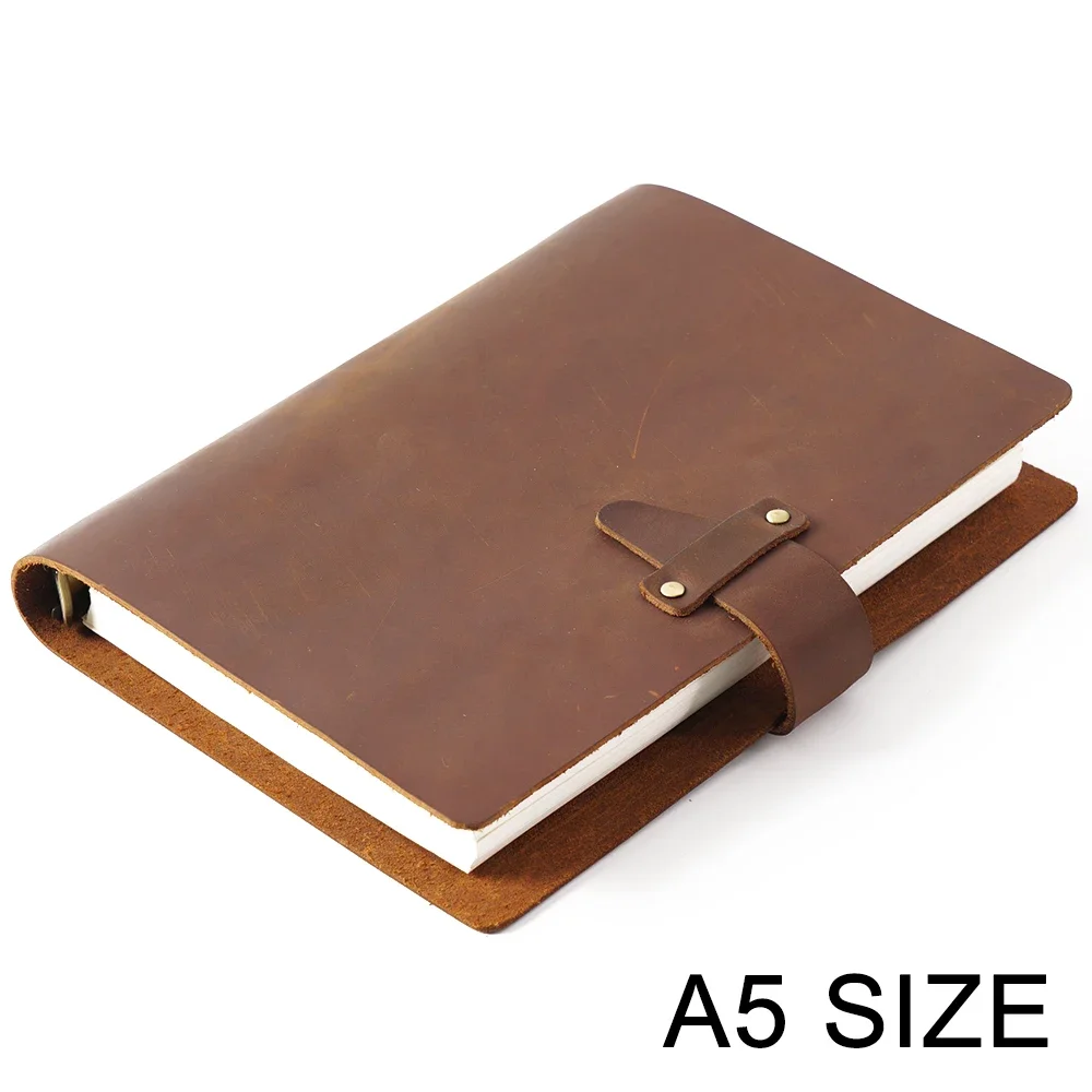 

High Quality Rustic Genuine Leather Rings Notebook A5 Spiral Diary Brass Binder Journal Sketchbook Agenda Planner Stationery