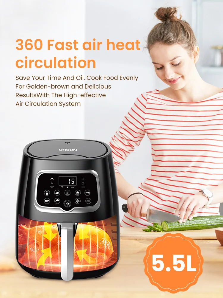 ZCWA Air Fryer 5.5L 1400W Multifunctional Household Max 200 Centigrade Low Oil And Light Stainless Steel Fryer Intelligent 4