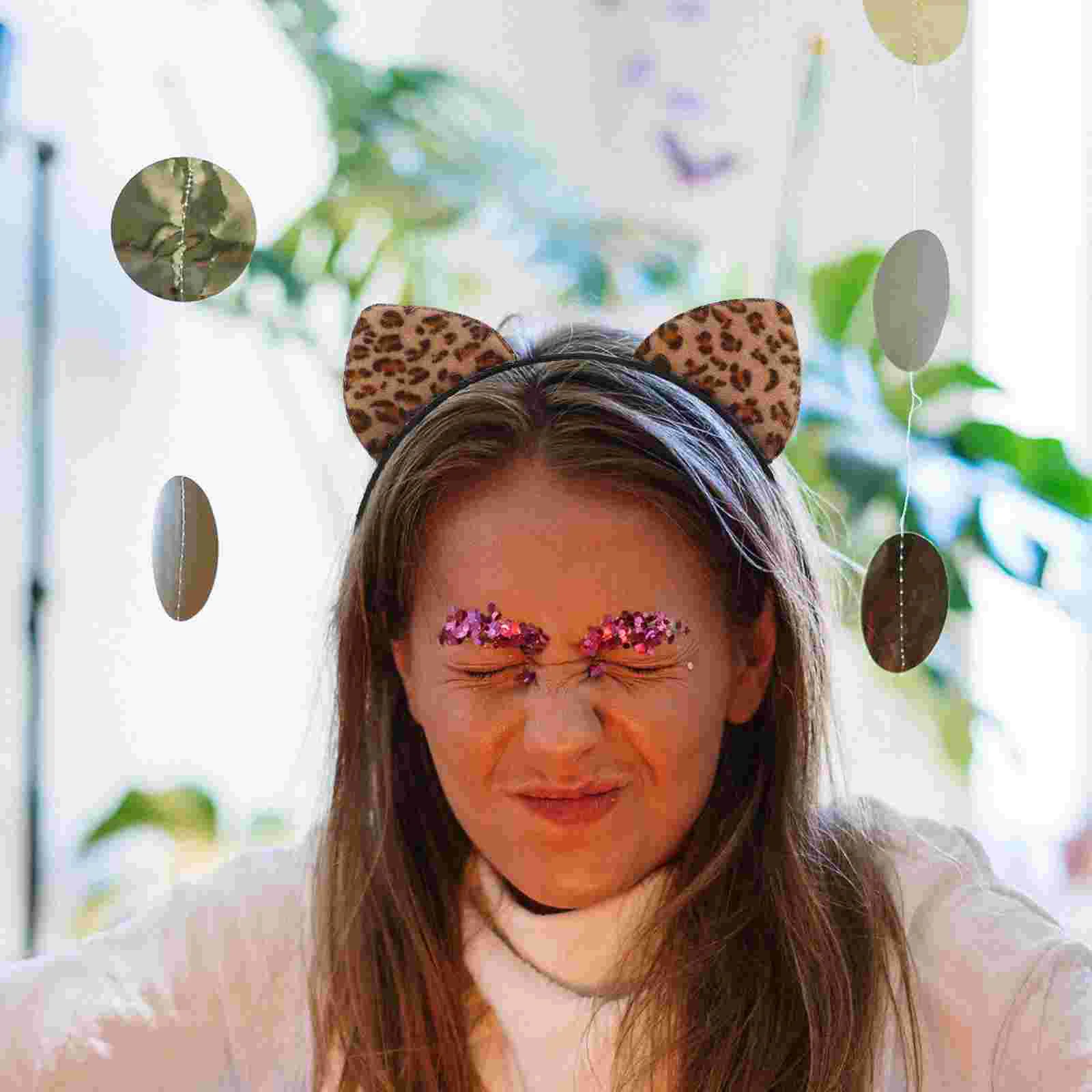 2 Pcs Fox Leopard Cat Ear Headband Women's Faux Fur Animal Metallic Fabric Headwear for Party 6