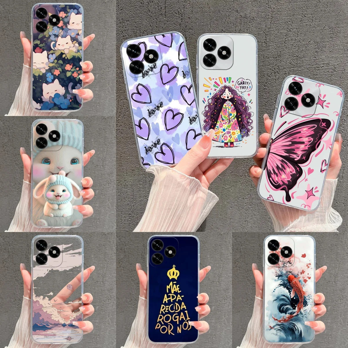 Sunset Rabbit Cat Luxury Anti-Slip Transparent Phone Case