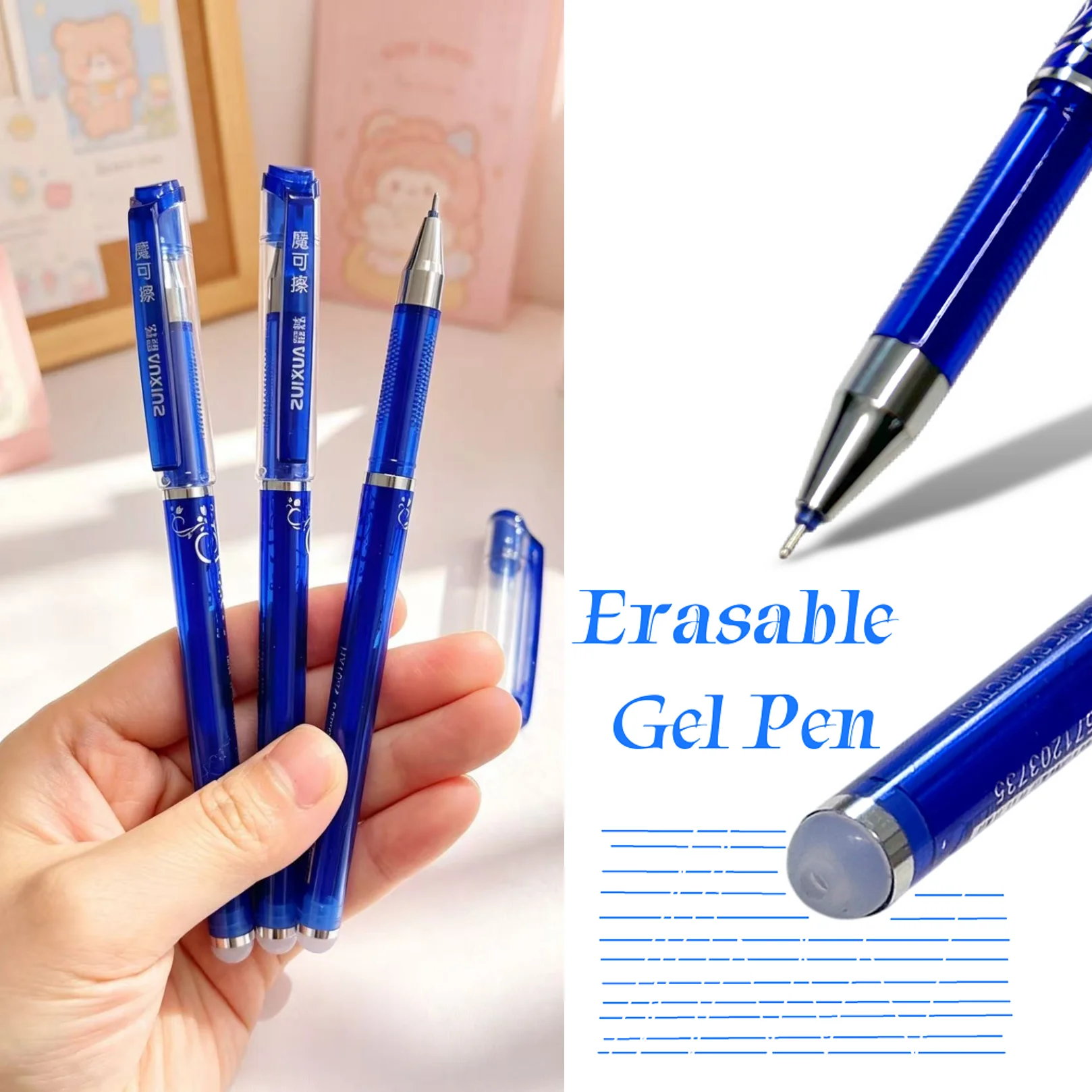 Erasable Gel Pen Set for Smooth Writing - Blue and Black Ink for School, Office, and DIY Stationery Supplies