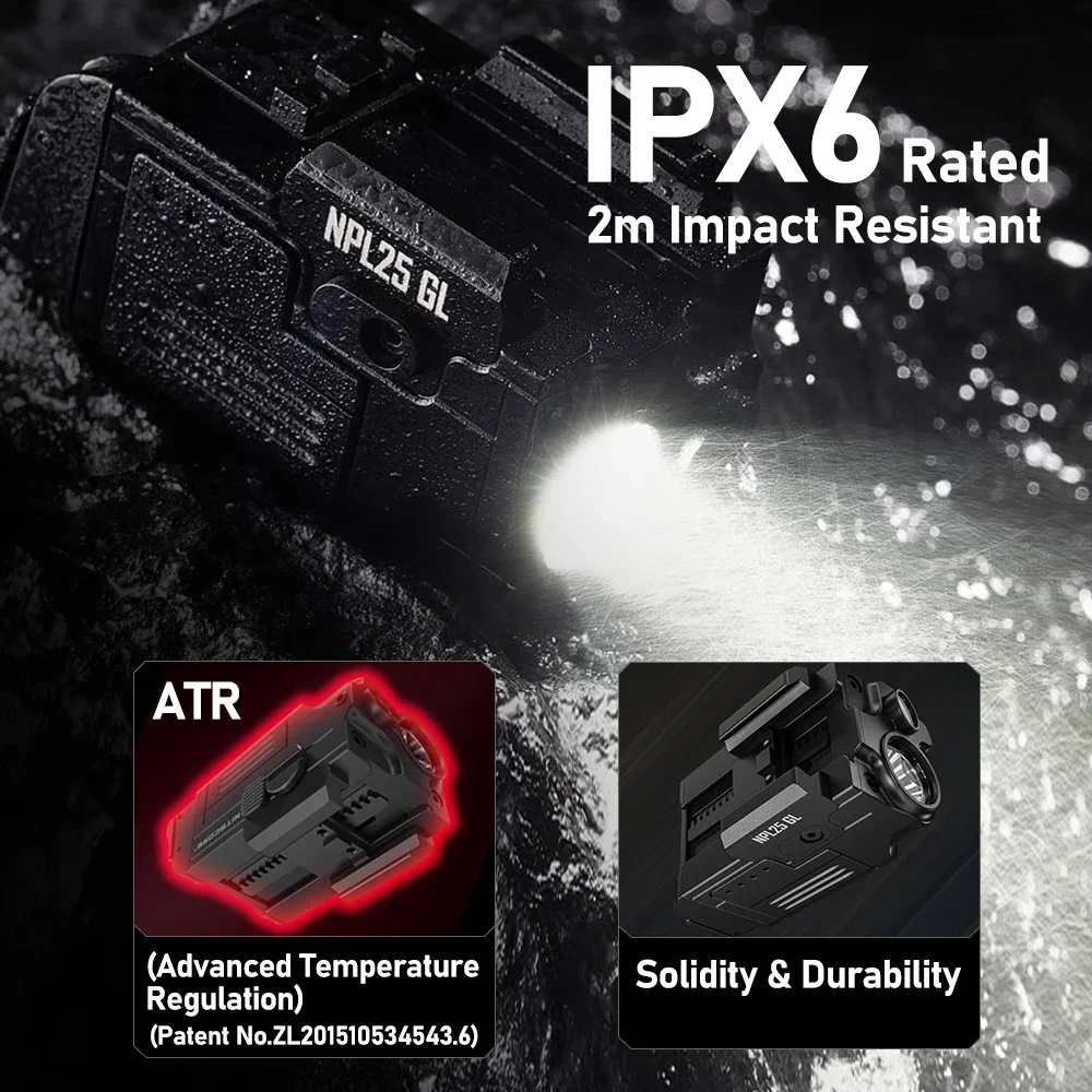 NITECORE NPL25 GL Compact Tactical Light  900 lumens headlamp with a convenient rapid battery for Pistol Airsoft Picatinny Rail 5