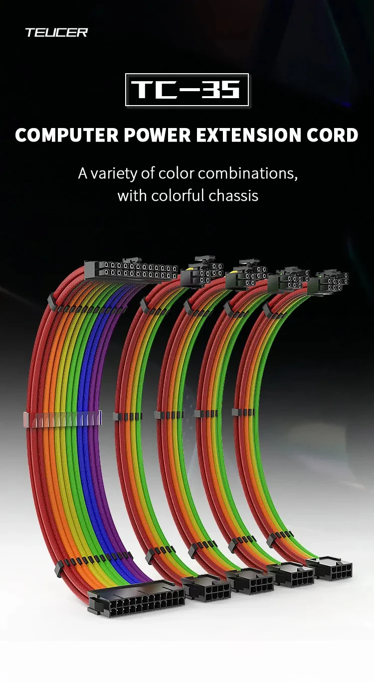 TEUCER 35CM CPU PSU Extension Cable Kit 3 in 1 24Pin ATX GPU 6+2Pin PCI-E 4+4Pin