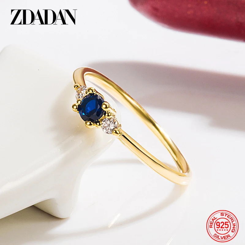ZDADAN 925 Silver 18K Gold Blue Zircon Ring For Women Wedding Jewelry 2
