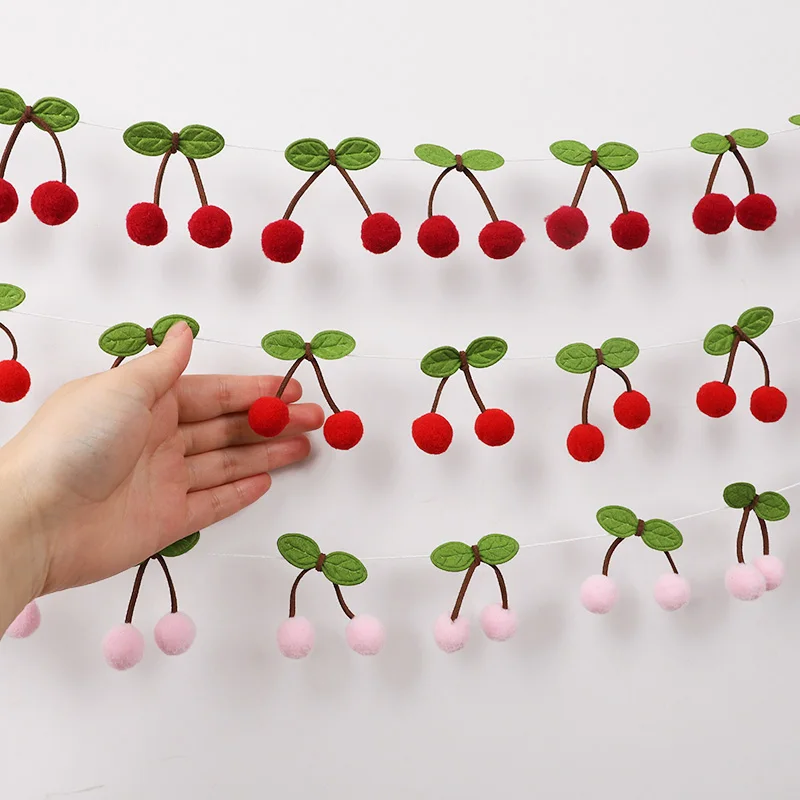 Pompom Kugeln Kirsche Girlande Kinder Mädchen Geburtstag Party Banner DIY Obst Wand Hängende Dekoration Weihnachten Baby Dusche Wohnkultur – Detail 11