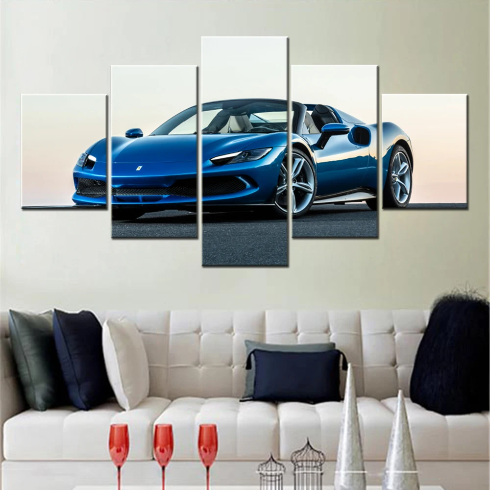 5 Pannelli Canvas Wall Arts Modern Home Decor Cars-Ferrari 296 Gts Wallpaper Poster Picture Painting And Print Artwork Framwork