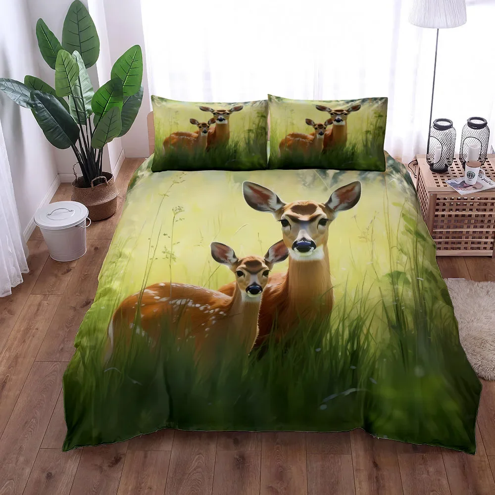 Camouflage Deer Duvet Cover Set UK Single Double Queen US Twin Full King Size pkm Bed Linen Set