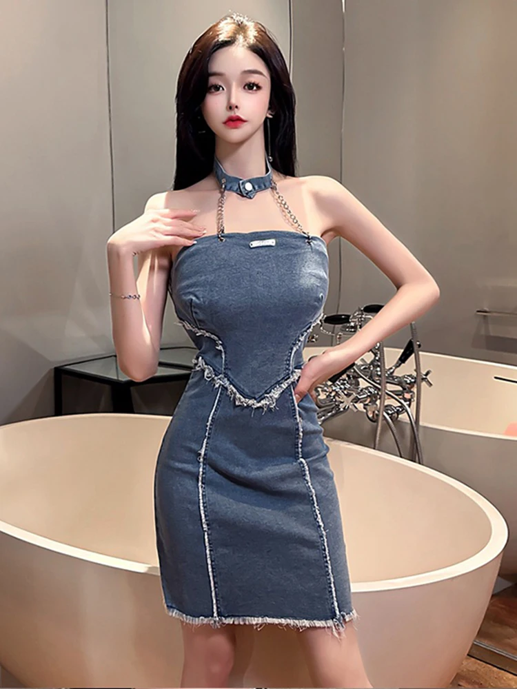 

Fashion Y2K Summer Short Dress Women Denim Lady Chic Sexy Chest Wrapping Slim Mini Dresses Party Mujer Vestidos Street Clothes