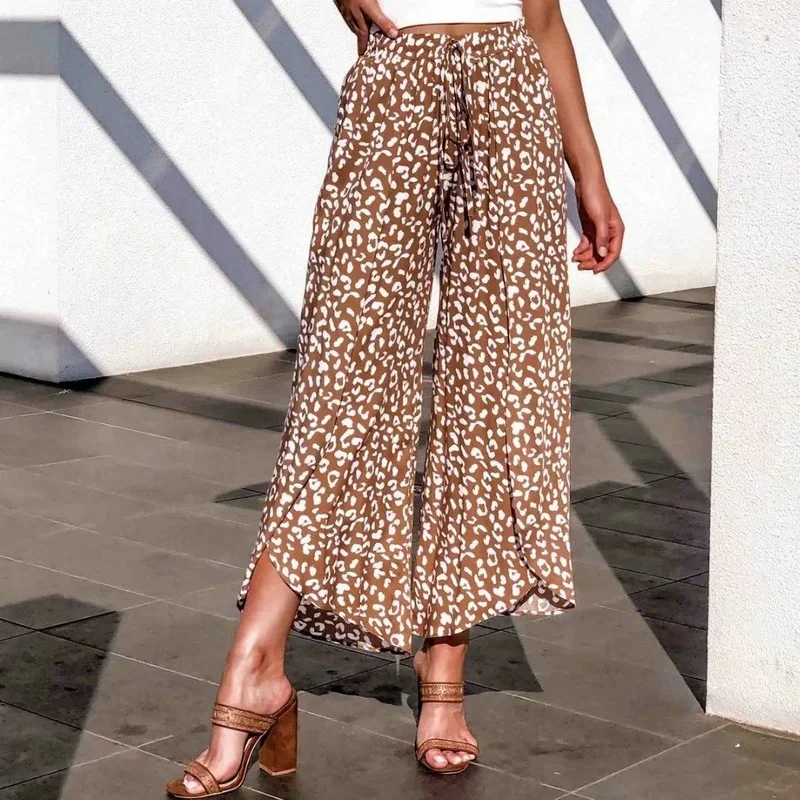 

Casual Capris Print Dot Loose Fitness Dance Wears Split Elastic Waist Trousers Harem Pants Fall Women High Waist Wide Leg Pants