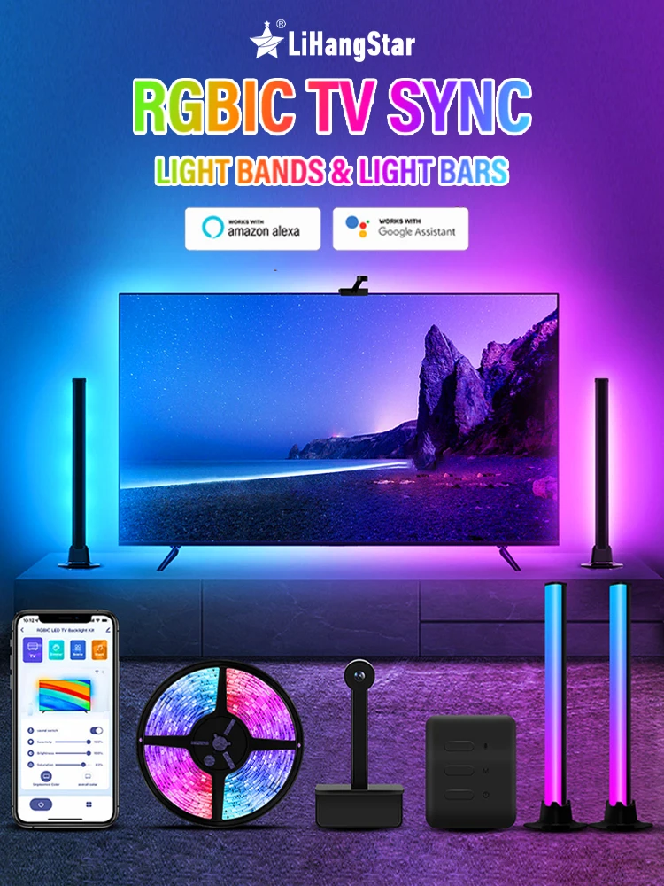 Govee New Flow Pro TV Light Bar with Camera, for TV and PC Ambient  Lighting, Music and Video Sync Feature, LED Light Bar 