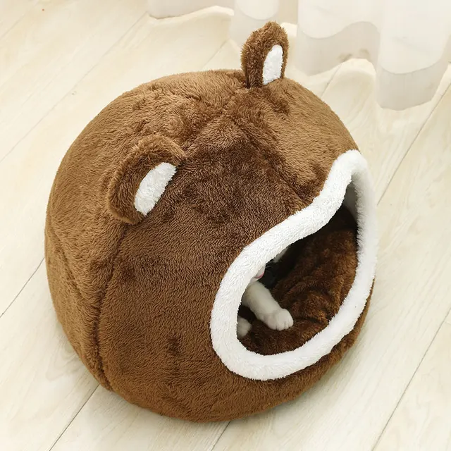 Funny Cat Bed Warm Pet House Soft Long Plush Kitten Lounger Cushion Small Dogs Tent Cave Beds For Cozy Cat House Mat Supplies 2