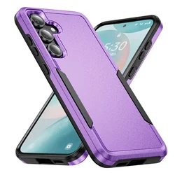Durable Rugged Armor Shockproof Phone Case with TPU Frame and Plastic Back Cover - S21 FE (Purple - Black)