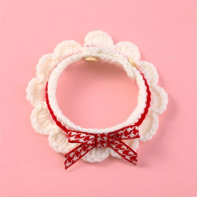 Cute Pet Cat Saliva Towel Hand-knitted Adjustable Kitten Cat Puppy Bow-knot Collar Pet Cat Decorative Collar Kitten Accessories 6