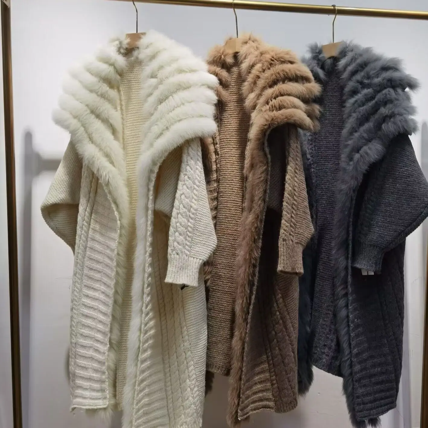 

Fall/Winter Fluffy 100% Real Fox Fur Sewing Long Knitwear Jacket For Women Oversize Loose-fit Turn Down Collar Fur Sweater