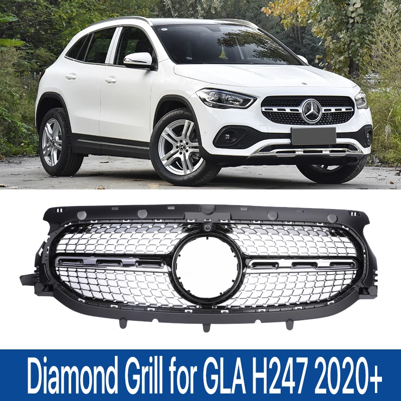 

Front Bumper Radiator Diamond Grille Normal Style For Mercedes Benz GLA Class H247 220 250 220d Grill 2020 2021+ Black Silver