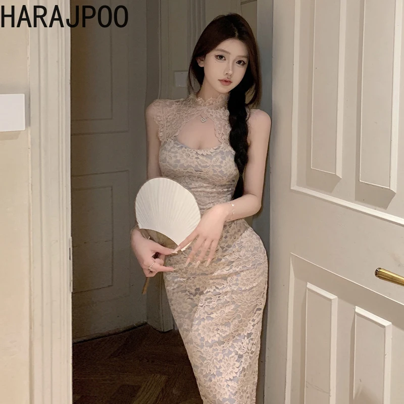 

Соблазнительное стильное платье Harajpoo с вырезами на груди, кружевное соблазнительное платье в стиле пэчворк с высокой талией, обтягивающее ягодицы, трендовые платья