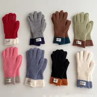 Winter Wool Kids Solid Gloves Thicken Children Baby Plush Furry Full Finger Knitted Mittens Autumn Outdoor Hand Warmer for 6-12Y 1