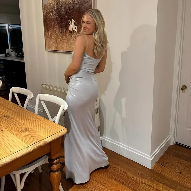 Spaghetti Strap Sexy Backless Maxi Dress Outfits Women Elegant Birthday Vestido 2025 New Club Party Ruched Dresses Female