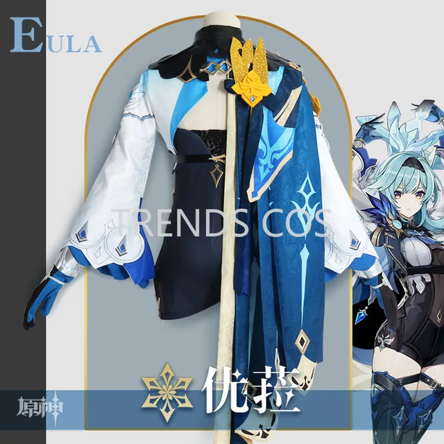 Game Genshin Impact Eula Cosplay Costume Suit Eula Outfit Include Dress Eula Jumpsuit Eye of God Wig for Anime Cosplay Comic Con 2